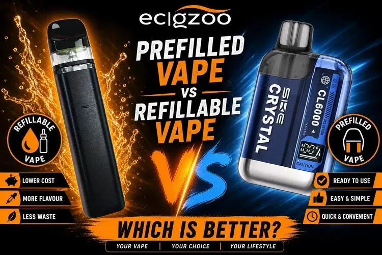 Sleek black transparent ecigzoo prefilled vape device silver cap